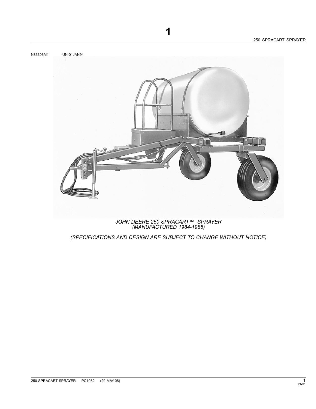 MANUEL DU CATALOGUE DES PIÈCES DU PULVÉRISATEUR JOHN DEERE 250 SPRACART