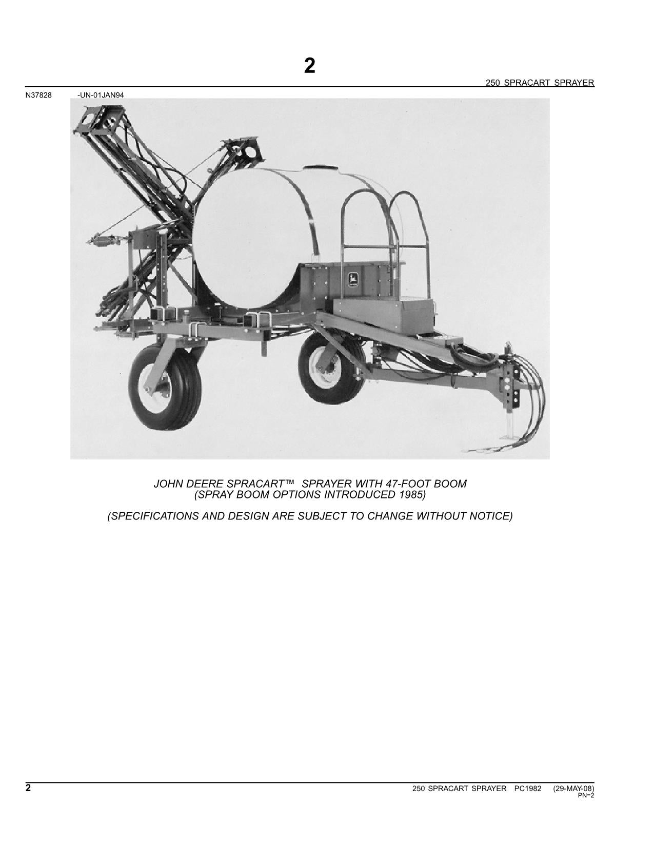 MANUEL DU CATALOGUE DES PIÈCES DU PULVÉRISATEUR JOHN DEERE 250 SPRACART