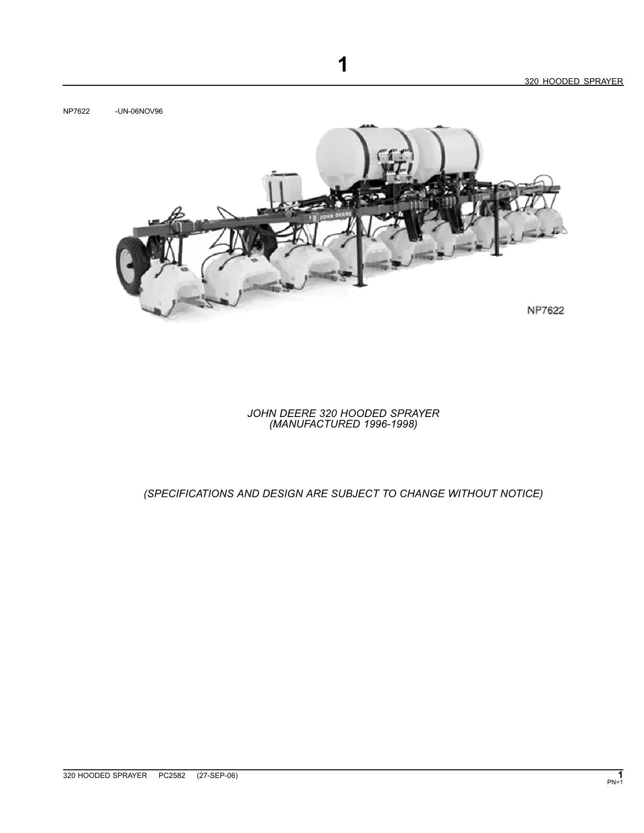 MANUEL DU CATALOGUE DES PIÈCES DU PULVÉRISATEUR À CAPOT JOHN DEERE 320