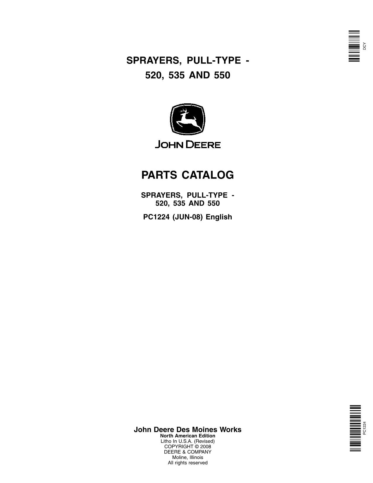 JOHN DEERE 520 535 550 PULL-TYPE SPRAYERS PARTS CATALOG MANUAL