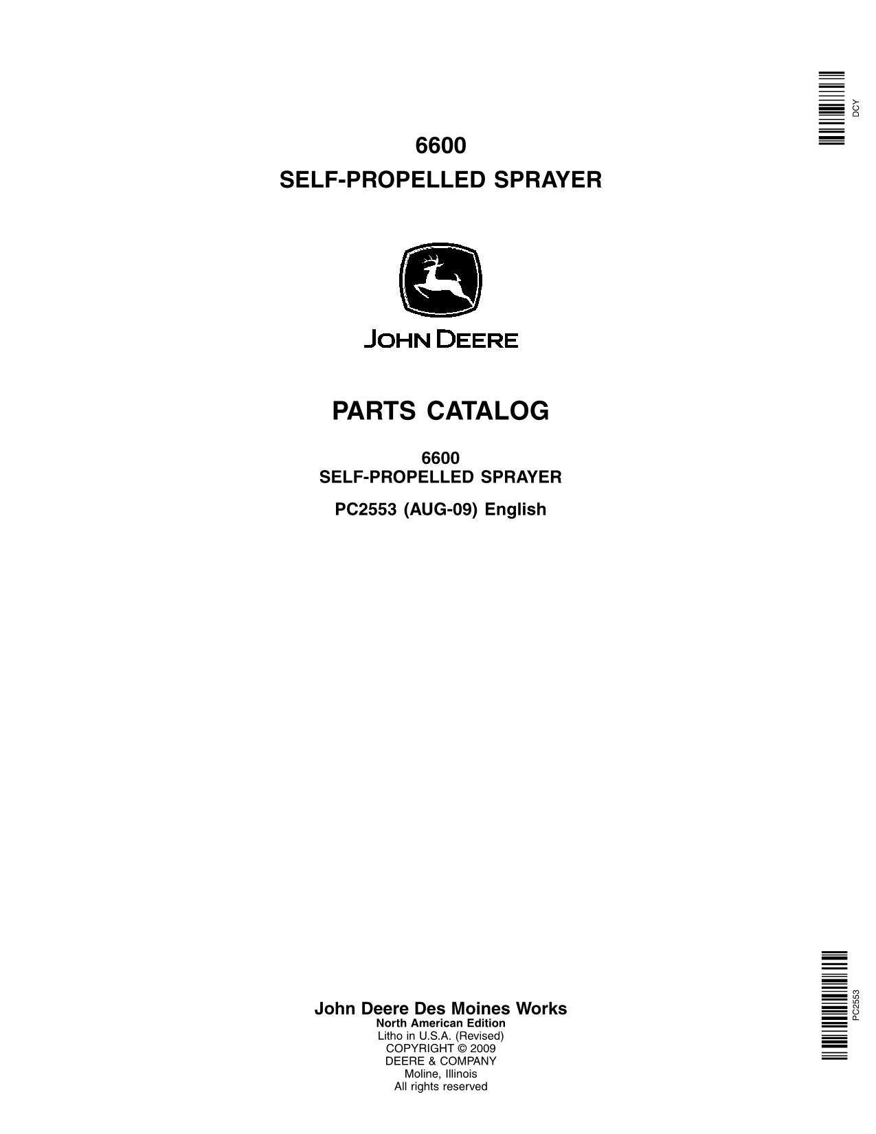 JOHN DEERE 6600 SELF-PROPELLED SPRAYER PARTS CATALOG MANUAL