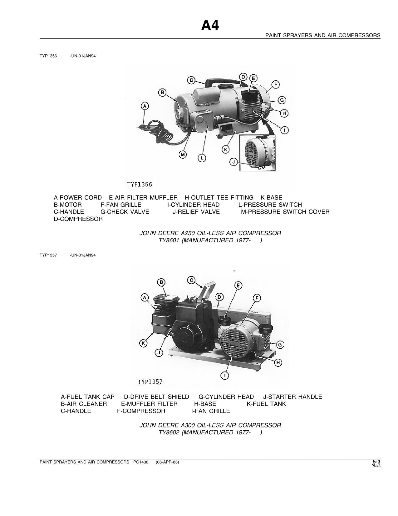 JOHN DEERE A33 A75 A100 A200 A250 A300 SPRAYER PARTS CATALOG MANUAL