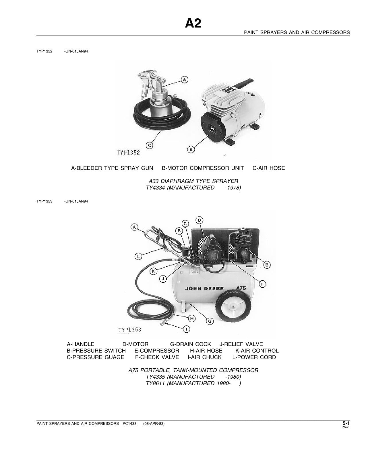 JOHN DEERE A33 A75 A100 A200 A250 A300 SPRAYER PARTS CATALOG MANUAL