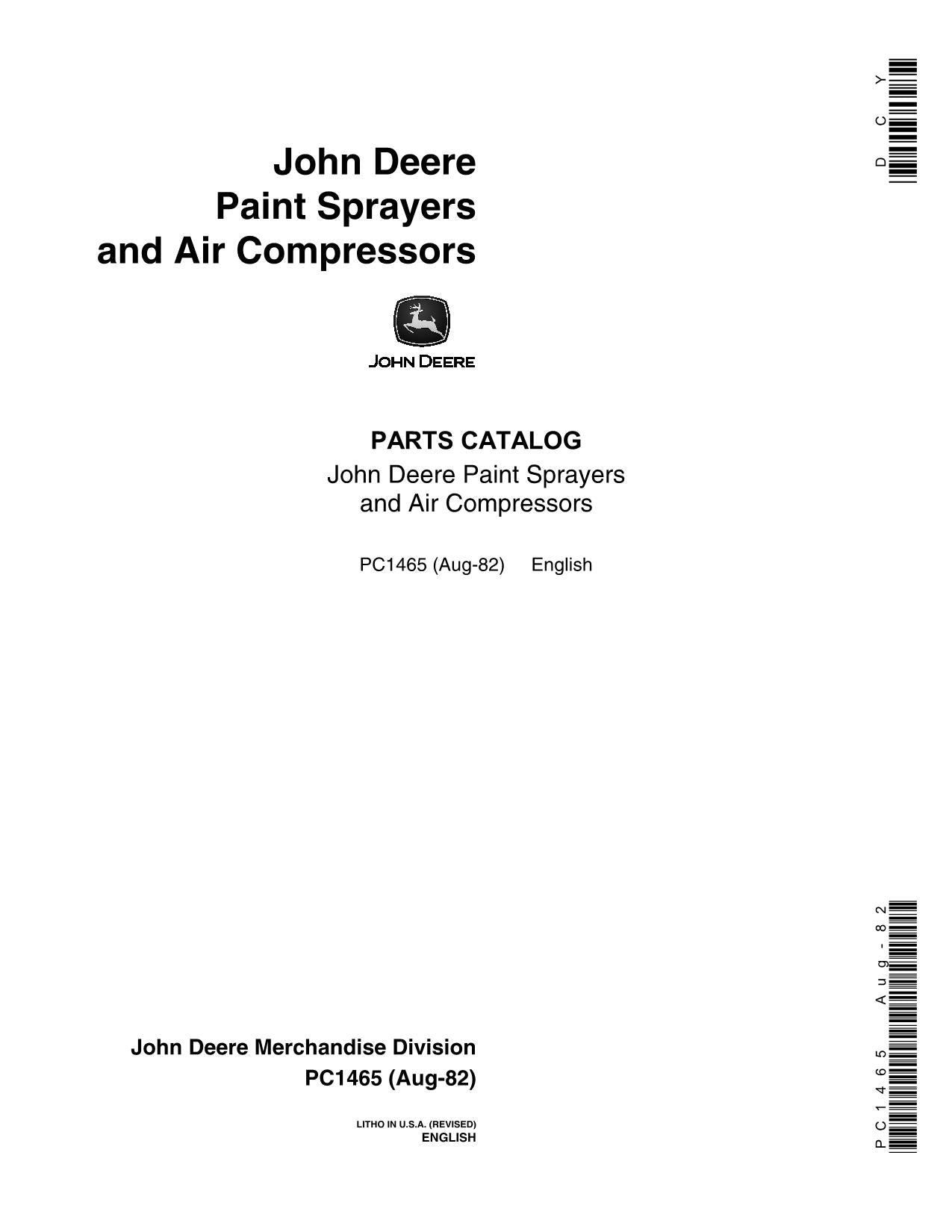 JOHN DEERE A100 A200 A33 A75 SPRAYER CANADIAN EDITION PARTS CATALOG MANUAL