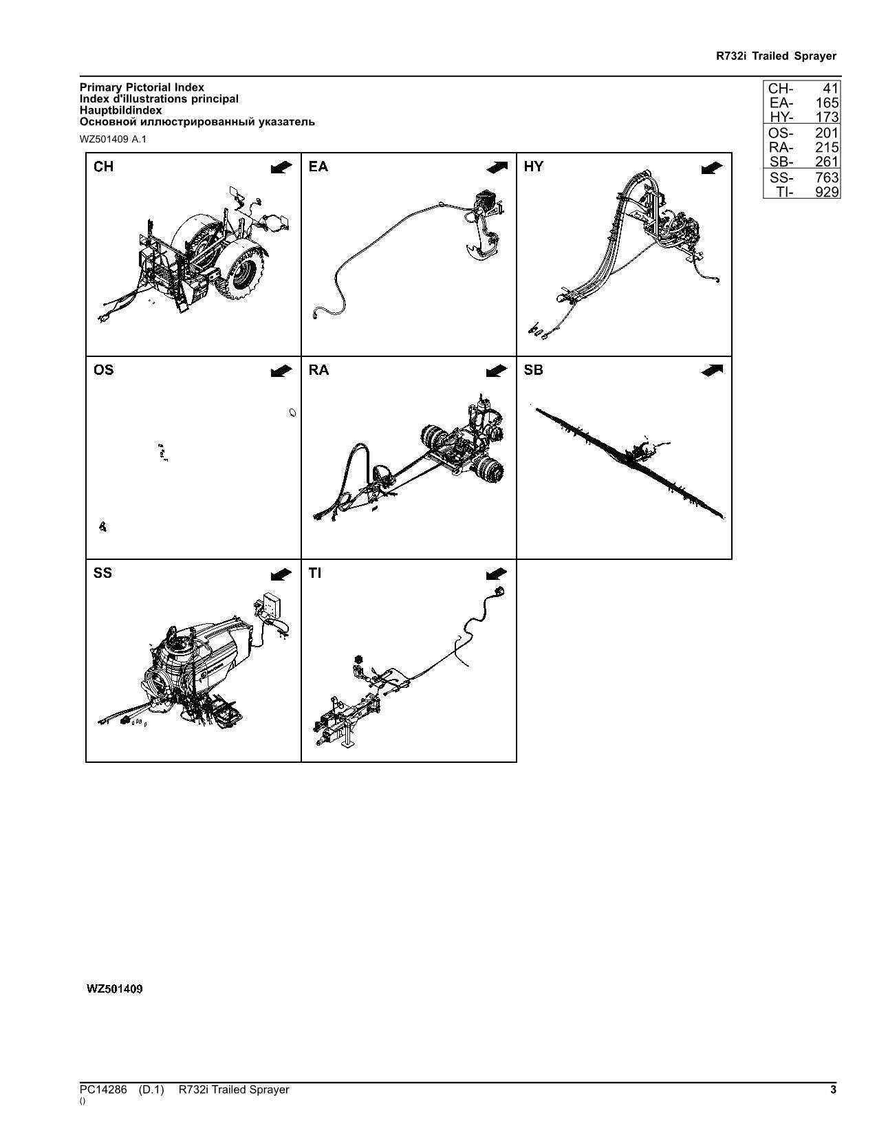 JOHN DEERE R732i SPRAYER PARTS CATALOG MANUAL PC14286