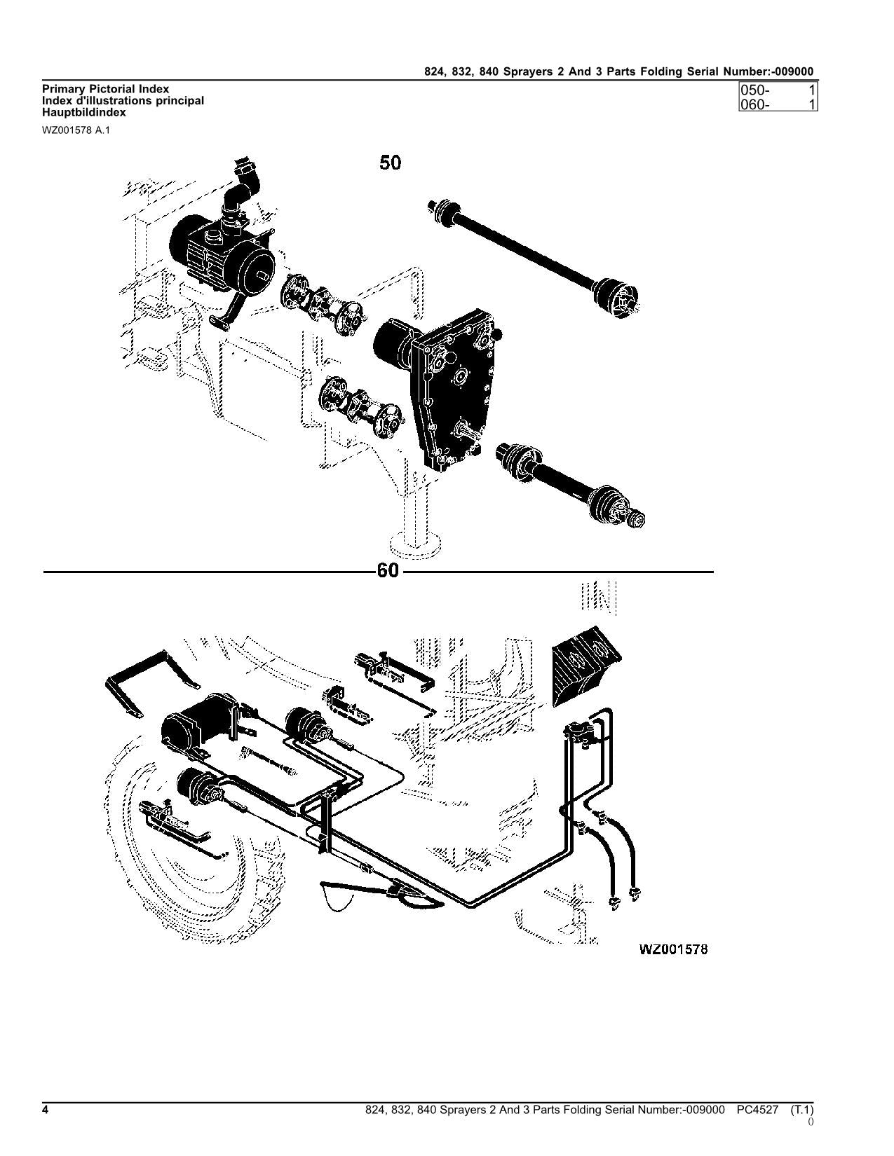 JOHN DEERE 824  832  840 SPRAYER PARTS CATALOG MANUAL PC4527