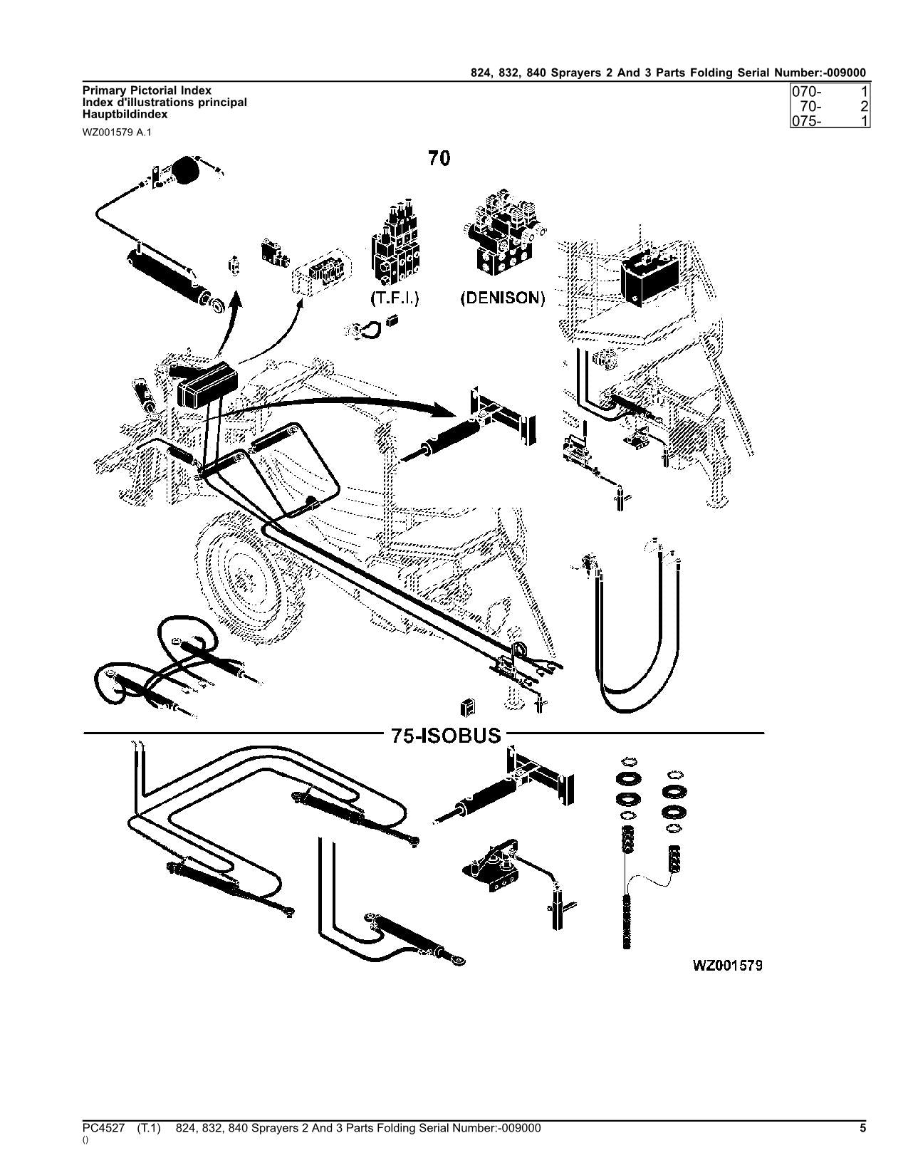 JOHN DEERE 824  832  840 SPRAYER PARTS CATALOG MANUAL PC4527