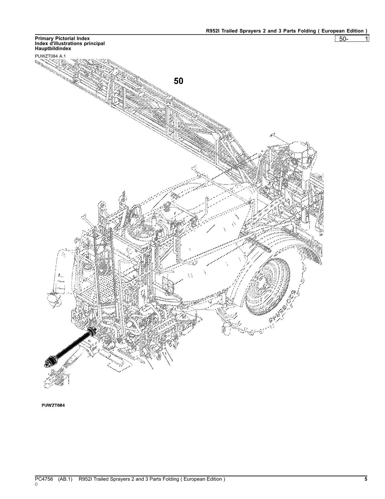 JOHN DEERE R952I SPRAYER PARTS CATALOG MANUAL PC4756