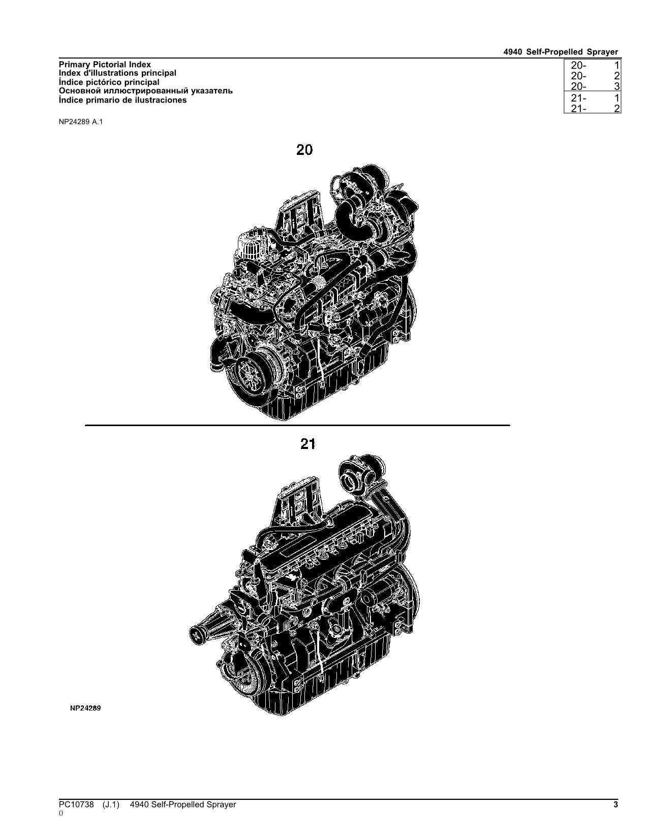 MANUEL DU CATALOGUE DES PIÈCES DU PULVÉRISATEUR JOHN DEERE 4940 PC10738