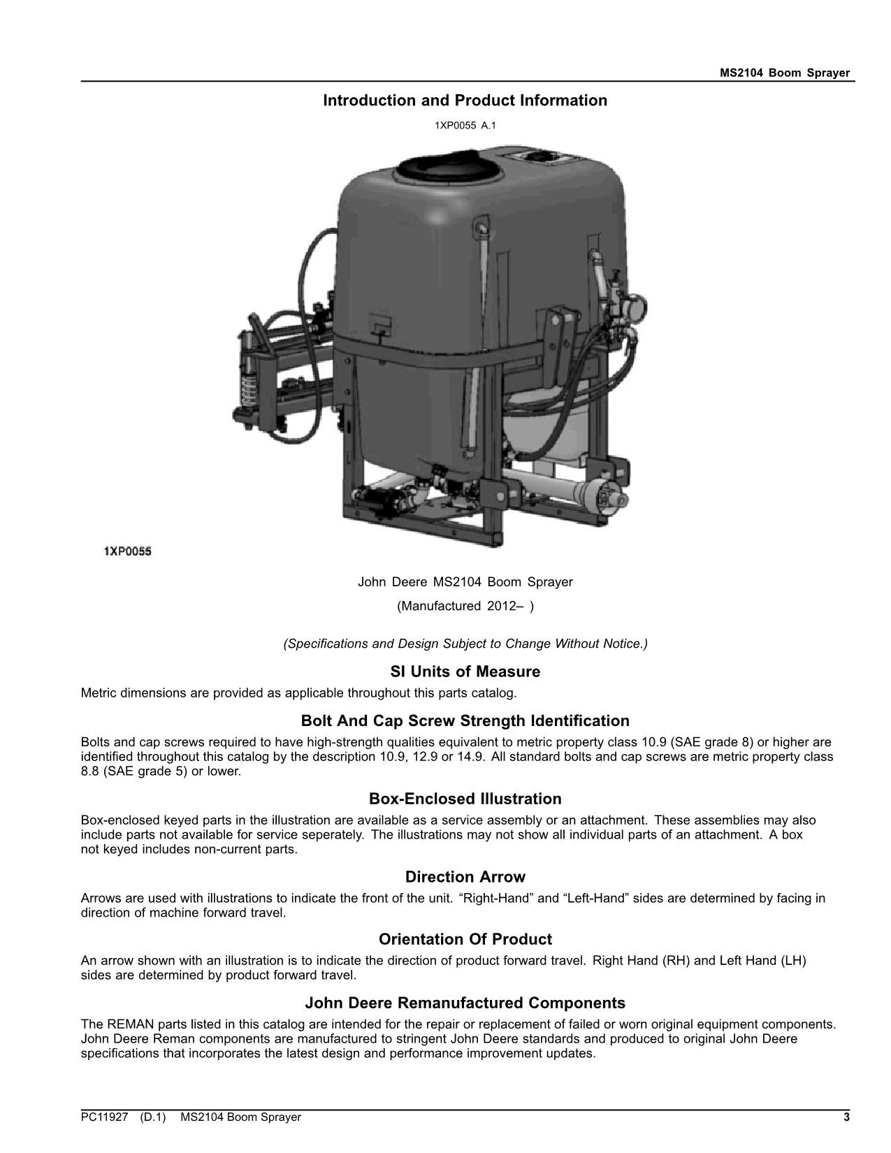 JOHN DEERE MS2104 SPRÜHGERÄT-TEILEKATALOGHANDBUCH PC11927