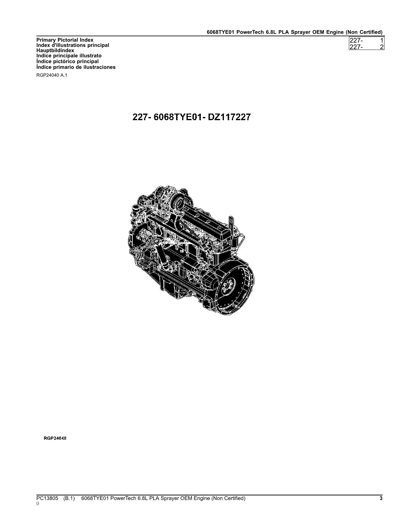 JOHN DEERE 6068 TYE01 6068TYE01 SPRAYER PARTS CATALOG MANUAL PC13805