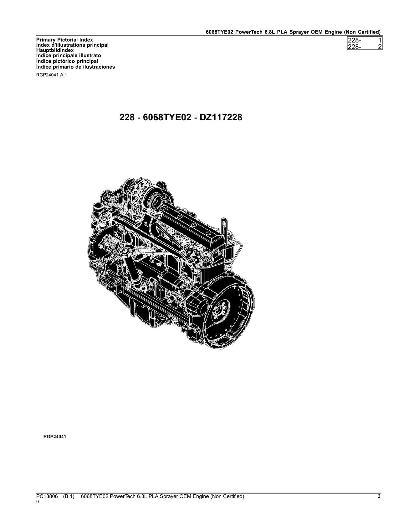 JOHN DEERE 6068 TYE02 6068TYE02 SPRAYER PARTS CATALOG MANUAL PC13806