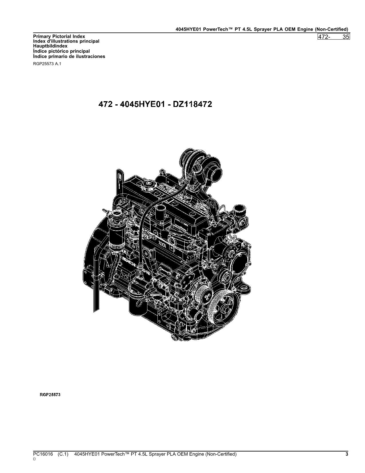 JOHN DEERE 4045 HYE01 4045HYE01 SPRAYER PARTS CATALOG MANUAL PC16016