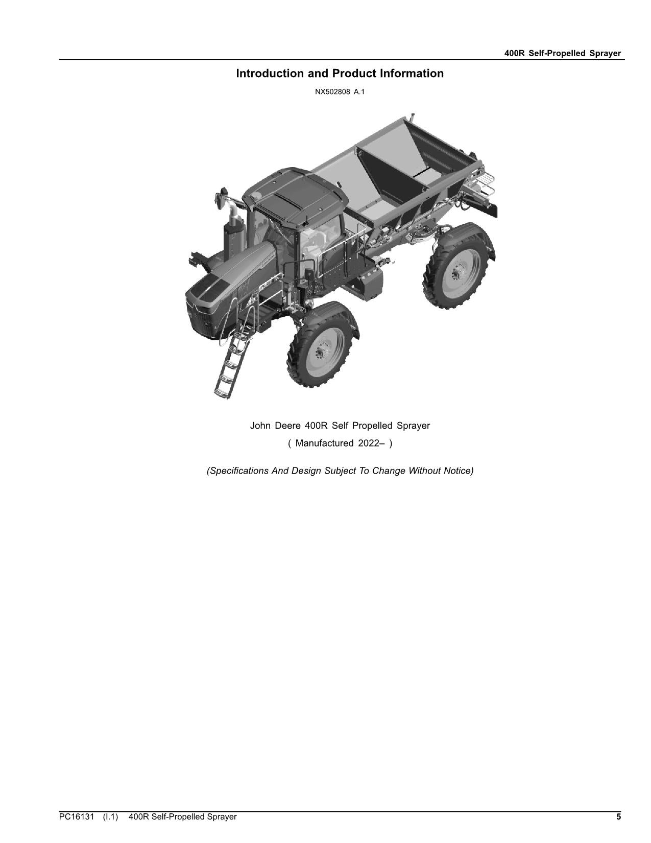 MANUEL DU CATALOGUE DES PIÈCES DU PULVÉRISATEUR JOHN DEERE 400R PC16131