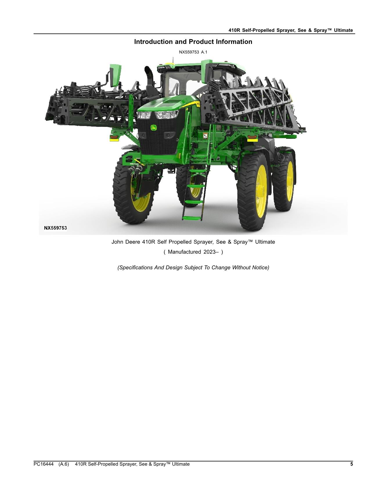 JOHN DEERE 410R SPRAYER PARTS CATALOG MANUAL PC16444