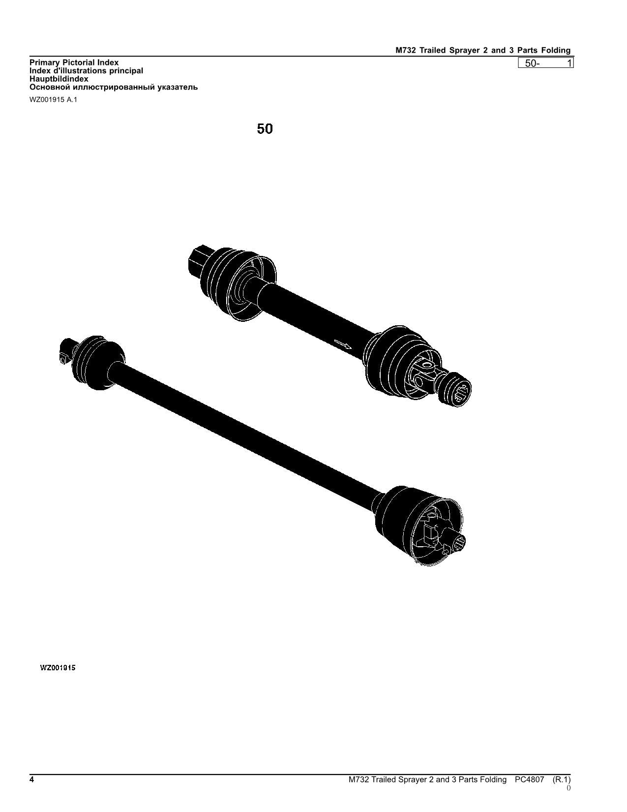 JOHN DEERE M732 SPRAYER PARTS CATALOG MANUAL PC4807