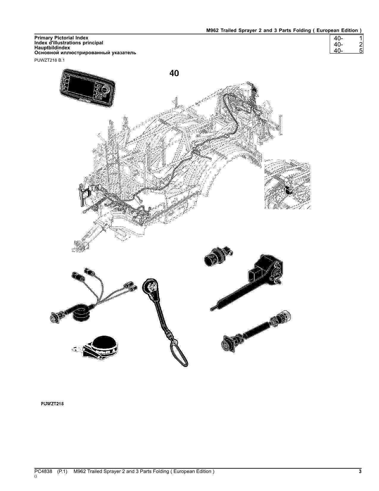 JOHN DEERE M962 SPRAYER PARTS CATALOG MANUAL PC4838