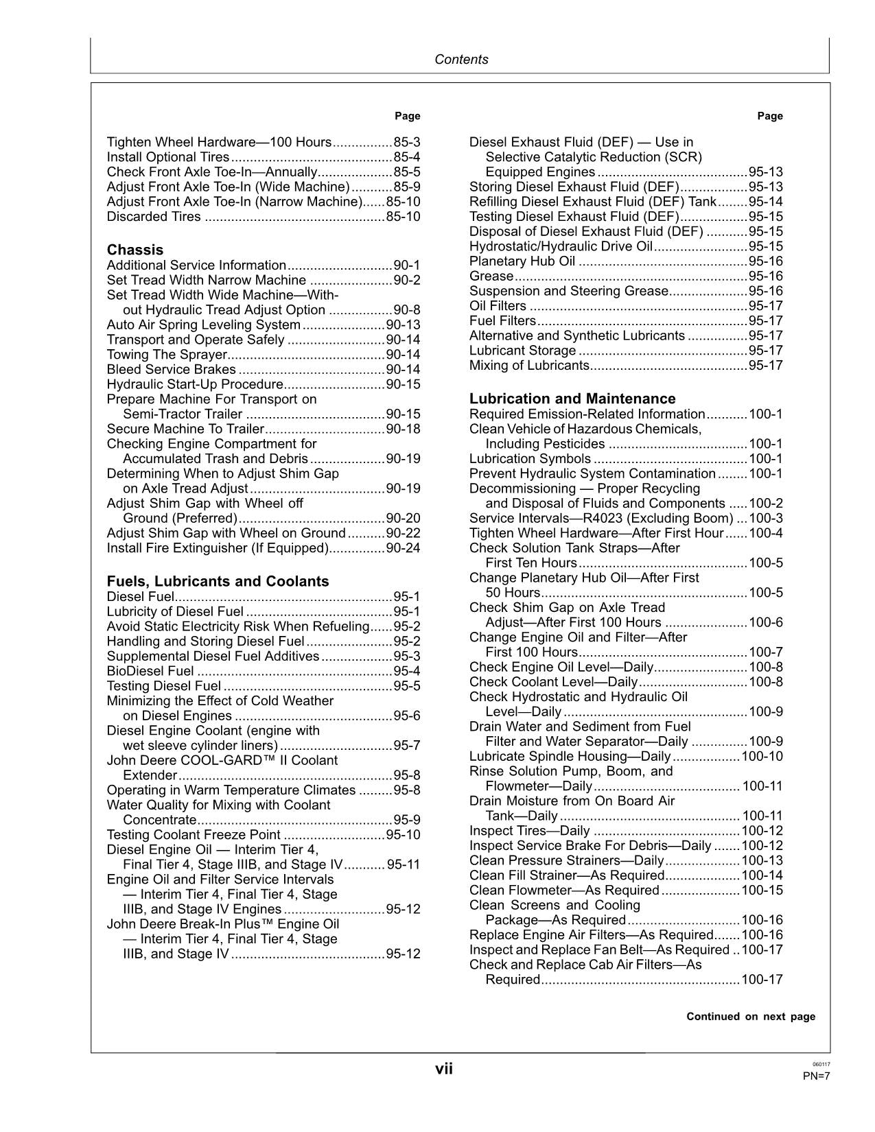 JOHN DEERE R4023 SPRAYER OPERATORS MANUAL serial 180001