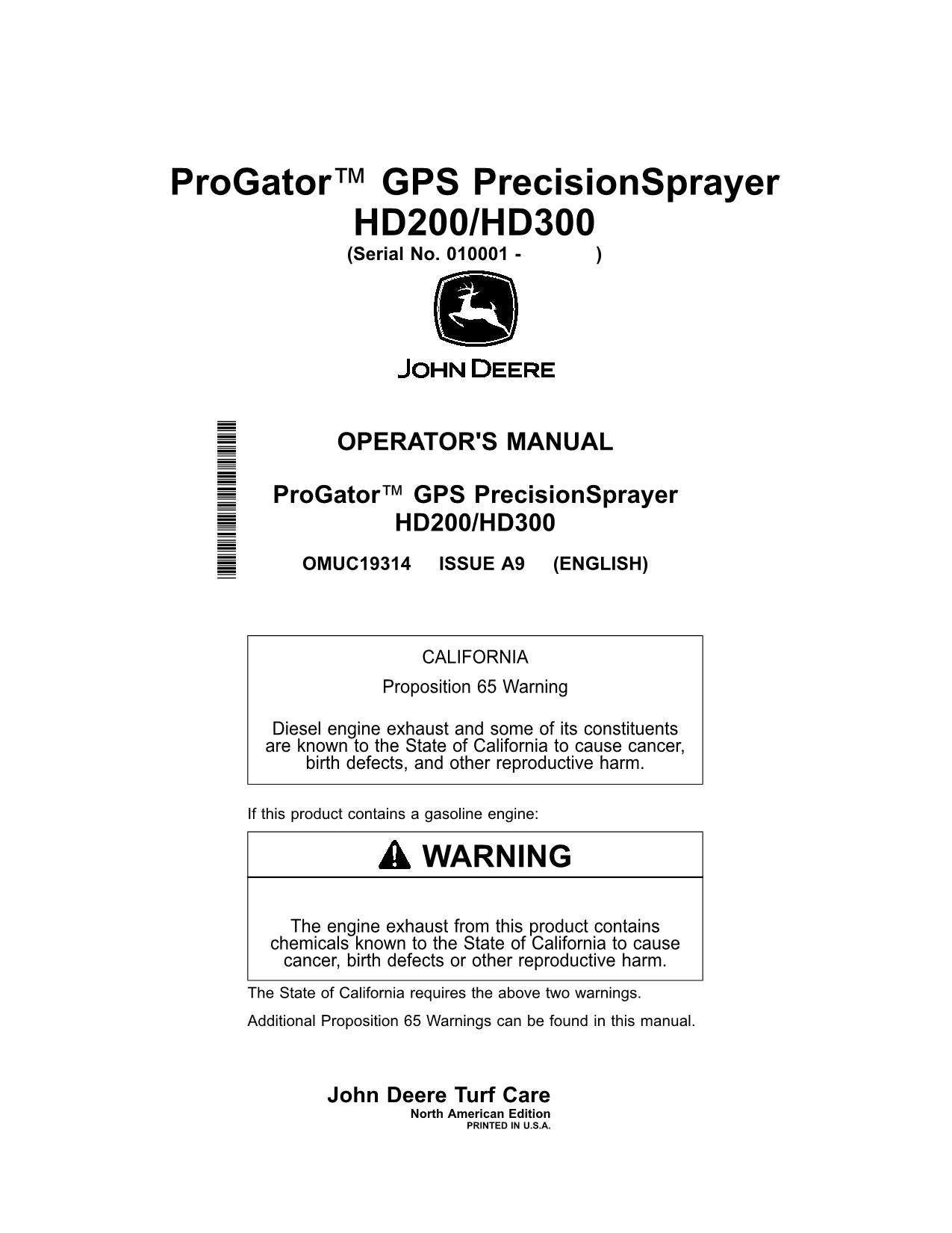 JOHN DEERE HD200  HD300 GPS SPRAYER OPERATORS MANUAL