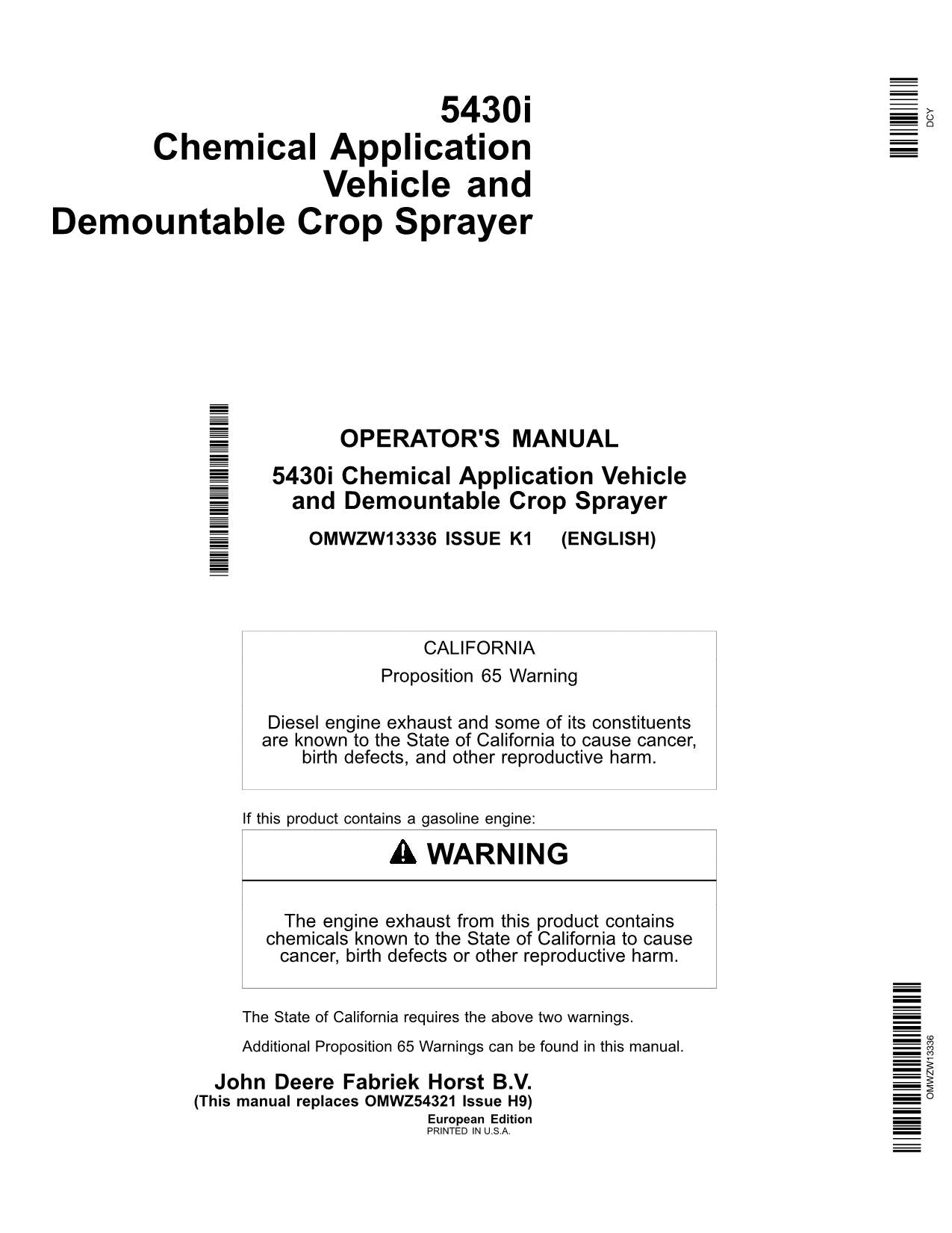 MANUEL D'UTILISATION DU PULVÉRISATEUR JOHN DEERE 5430i