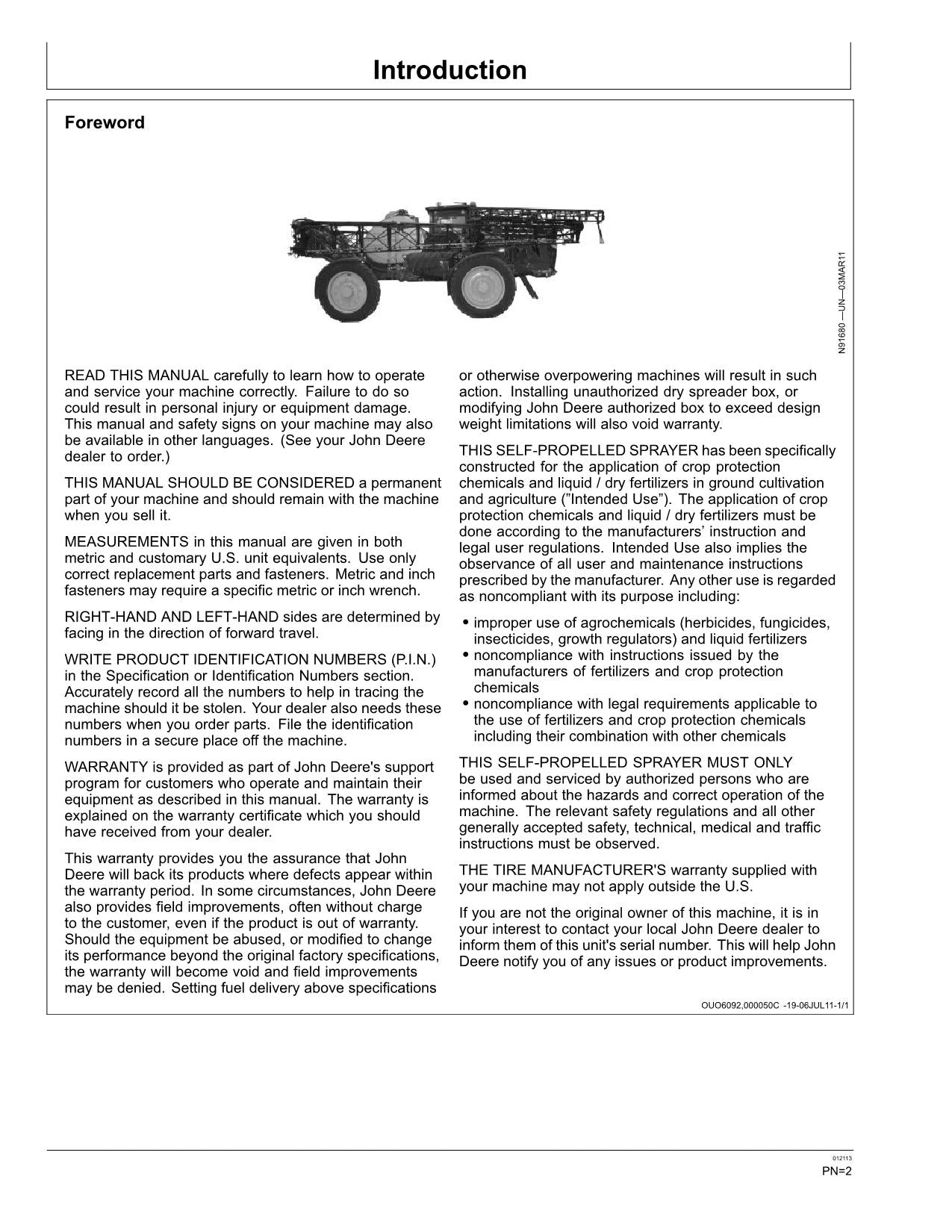 JOHN DEERE 4940 SPRAYER OPERATORS MANUAL #2