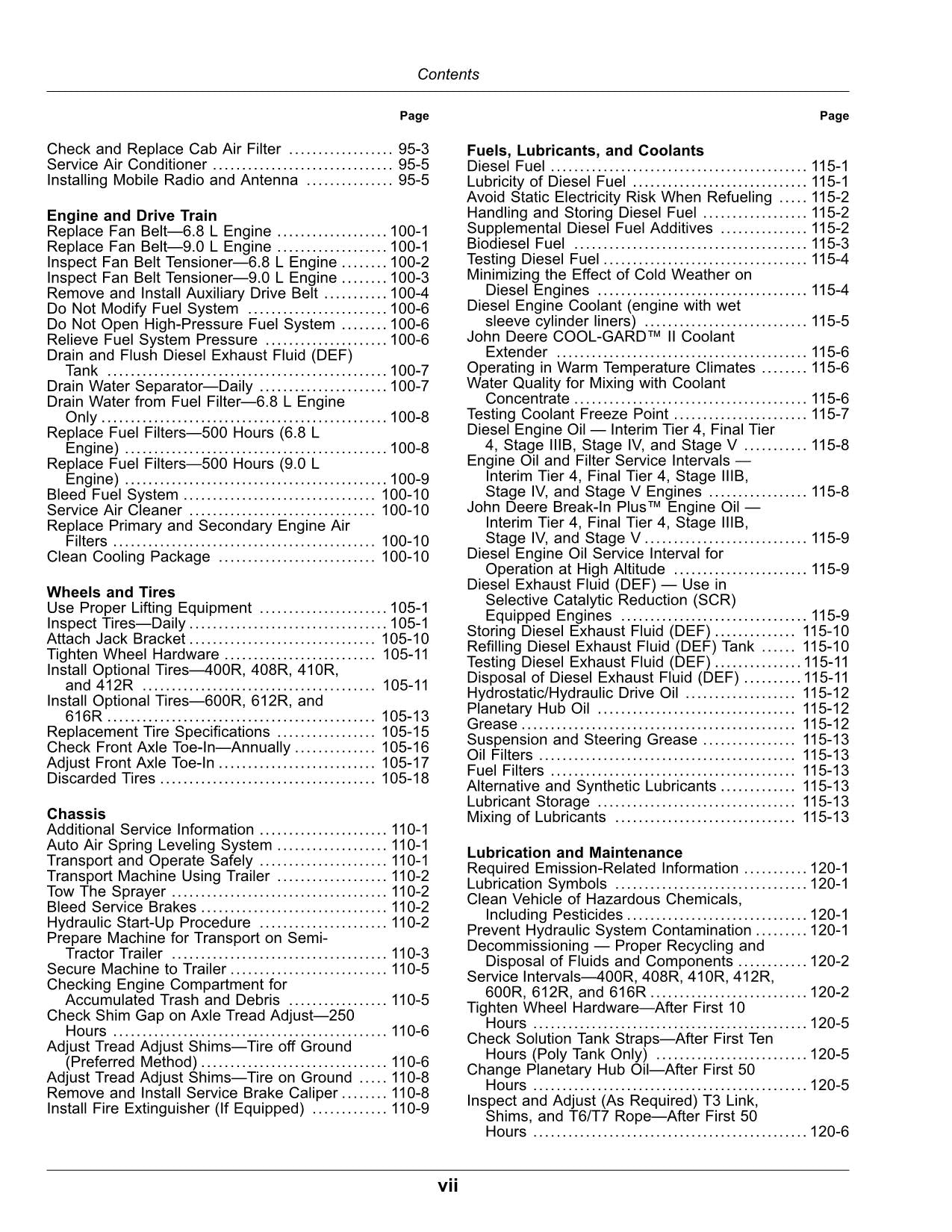 JOHN DEERE  400R  408R  410R  412R  600R  612R  616R SPRAYER OPERATORS MANUAL