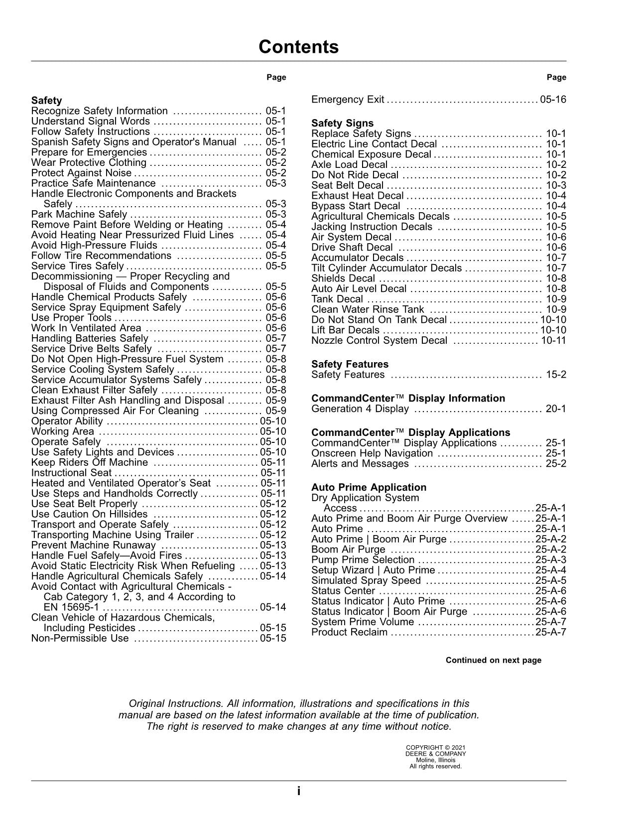 JOHN DEERE  400R  408R  410R  412R  600R  612R  616R SPRAYER OPERATORS MANUAL