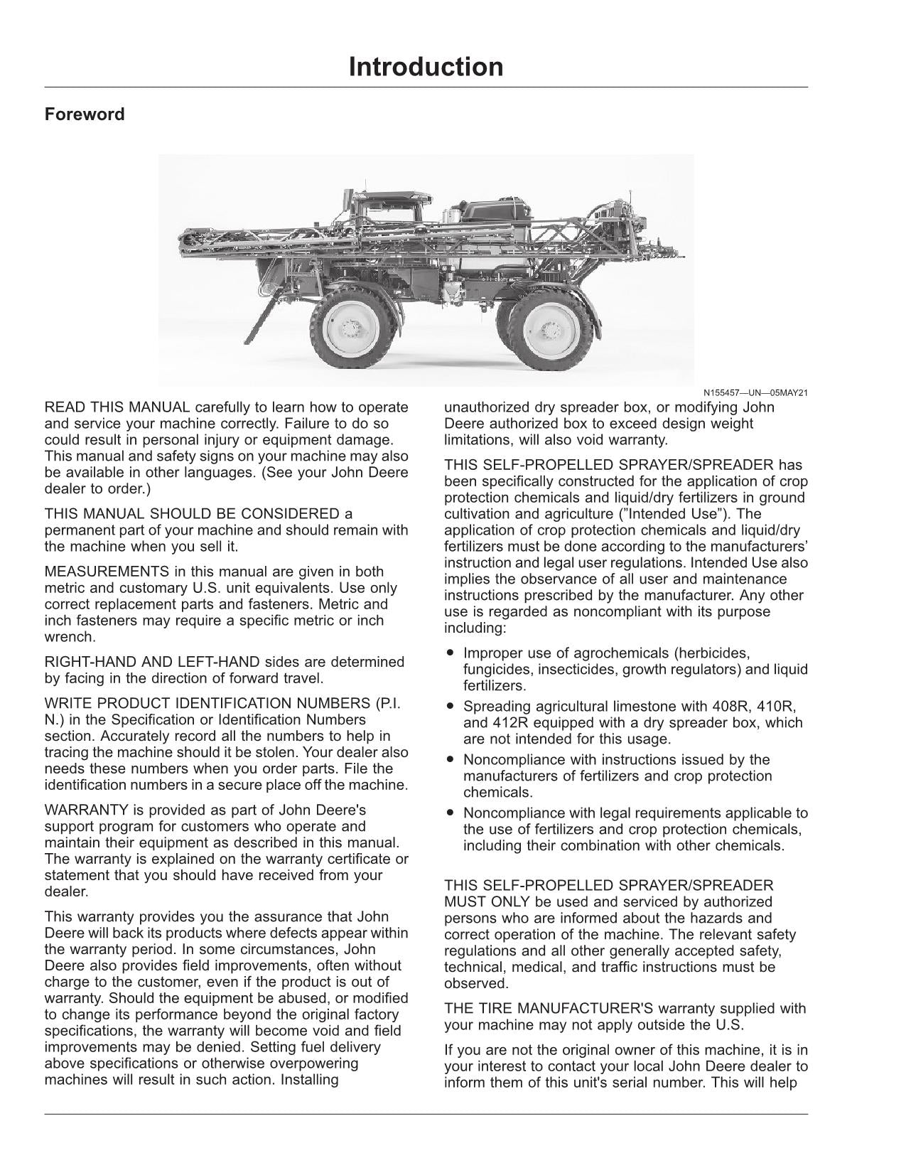 JOHN DEERE 400R  408R  410R  412R  600R  612R  616R SPRAYER OPERATORS MANUAL #3