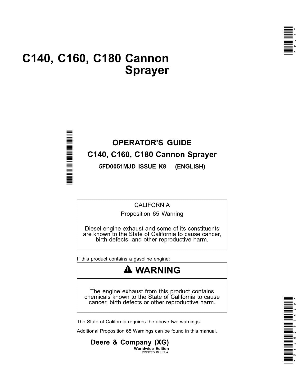 JOHN DEERE C140  C160  C180 SPRAYER OPERATORS MANUAL #1