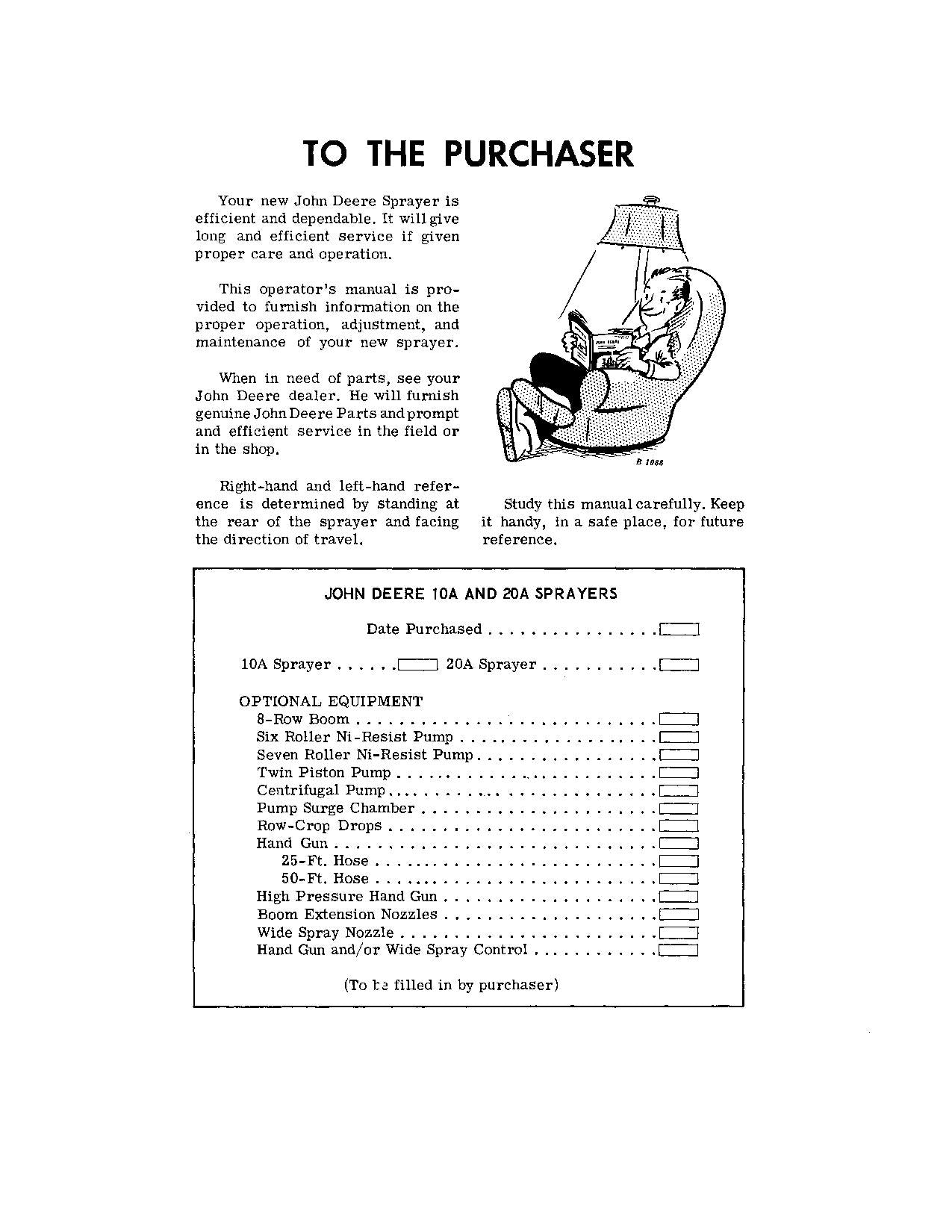 JOHN DEERE 10A 20A SPRAYER OPERATORS MANUAL