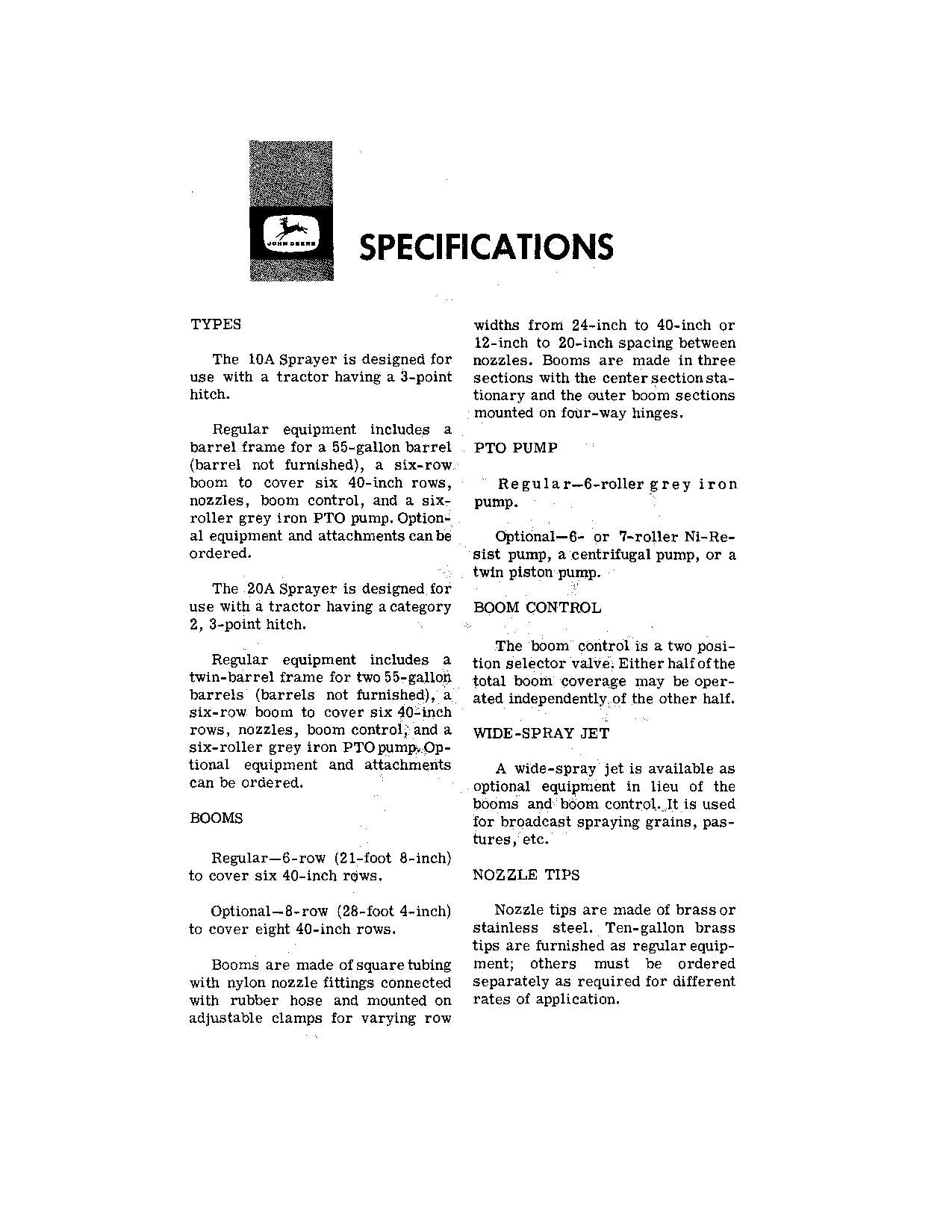 JOHN DEERE 10A 20A SPRAYER OPERATORS MANUAL