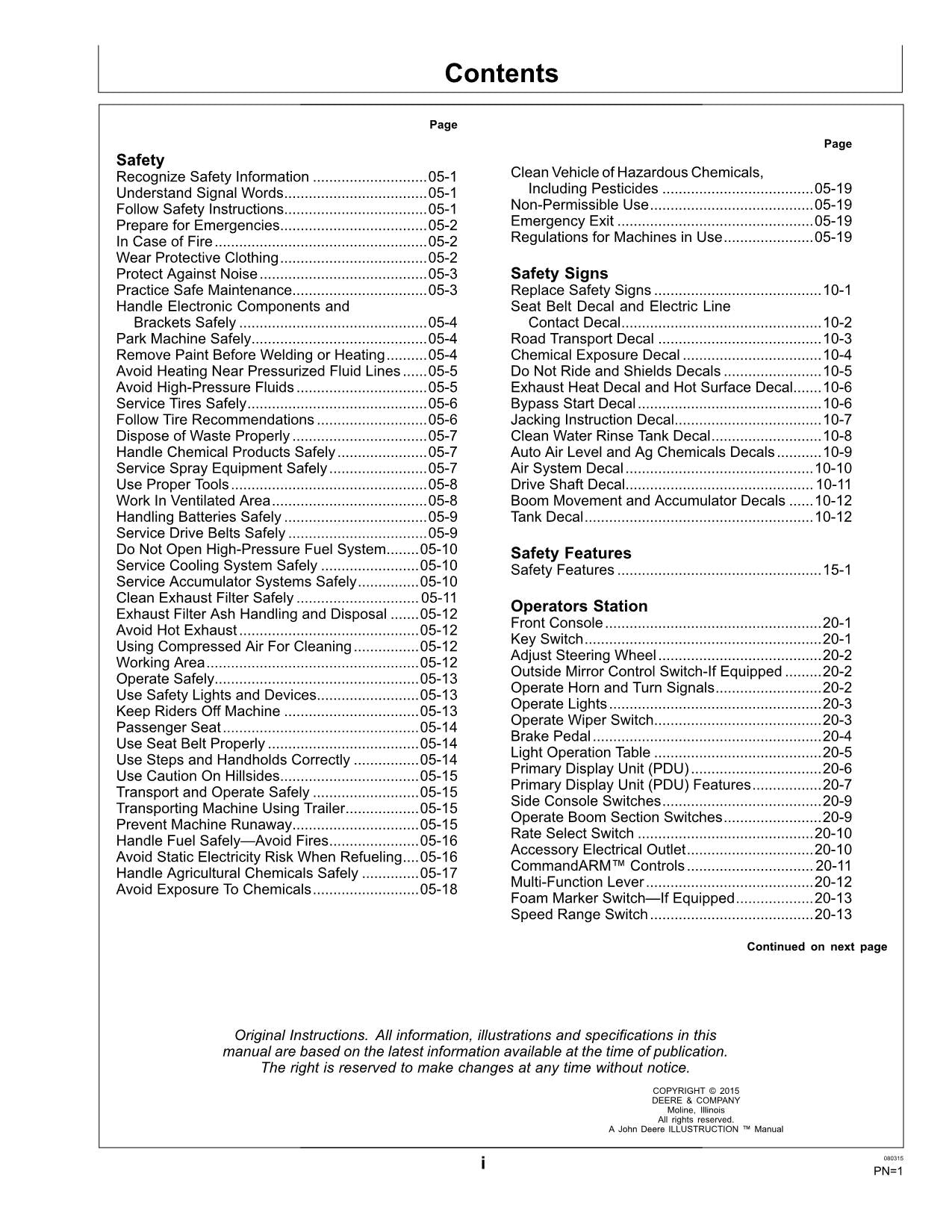 JOHN DEERE R4023 SPRAYER OPERATORS MANUAL serial 000301-170000