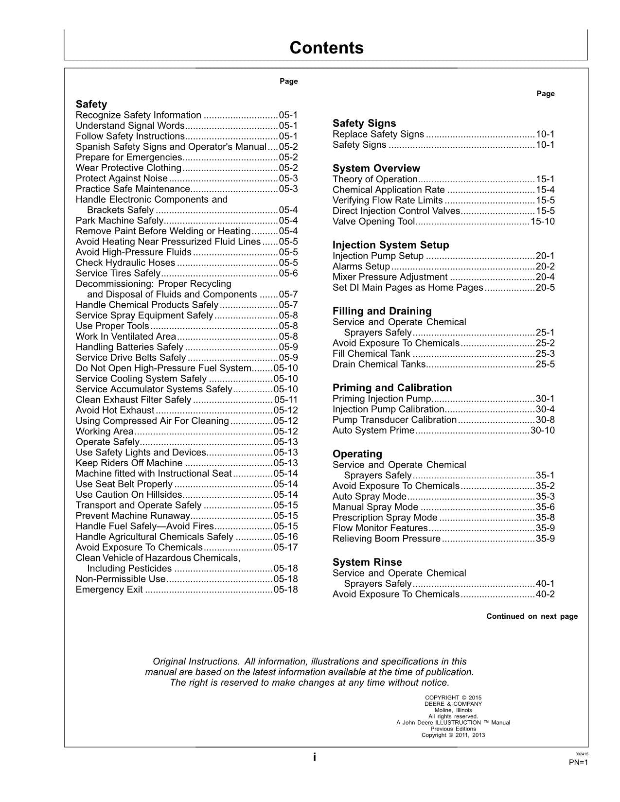 JOHN DEERE DIRECT IHGJECTION  R4030  R4038  R4045 SPRAYER OPERATORS MANUAL