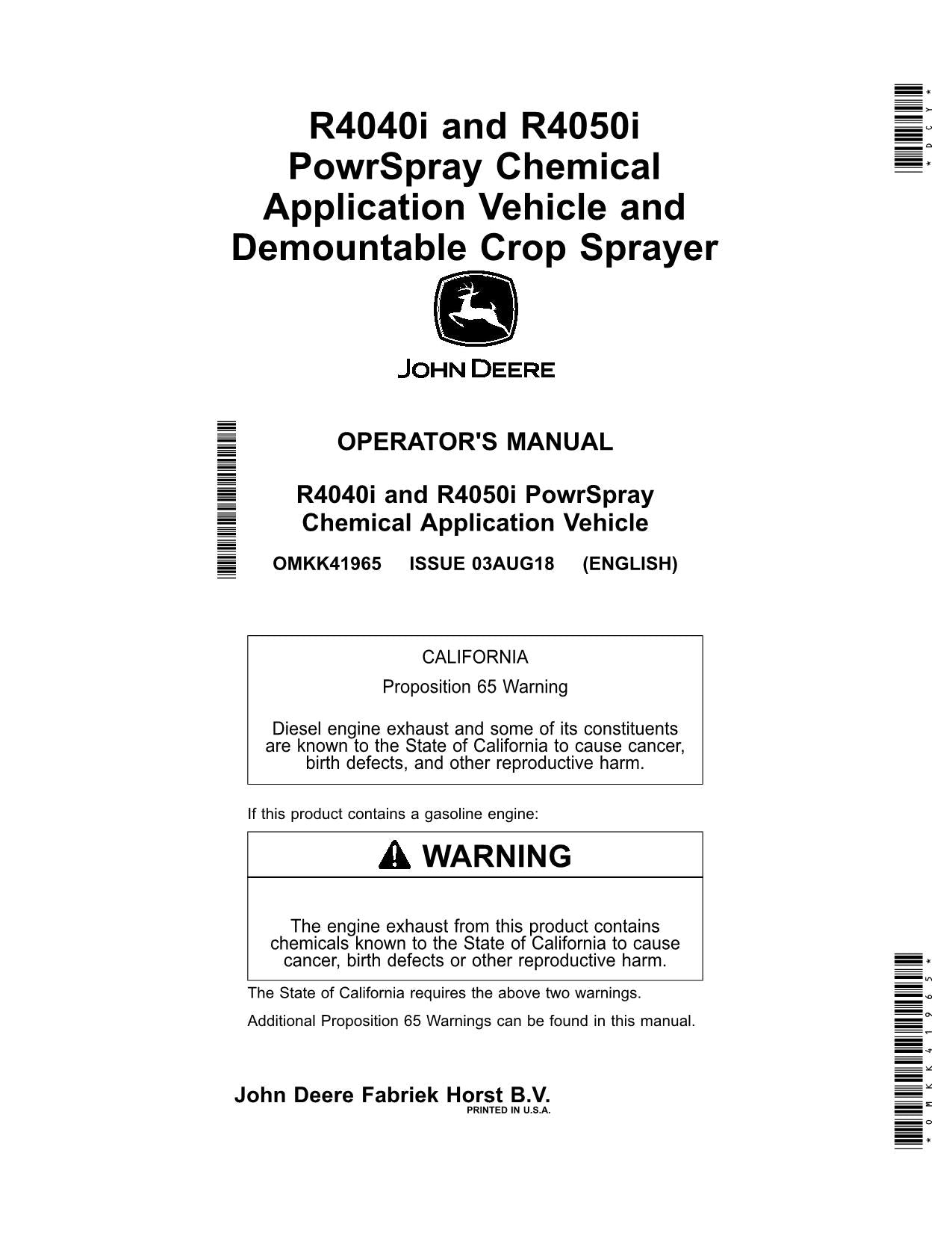 MANUEL D'UTILISATION DU PULVÉRISATEUR JOHN DEERE R4040i R4050i POWRSPRAY