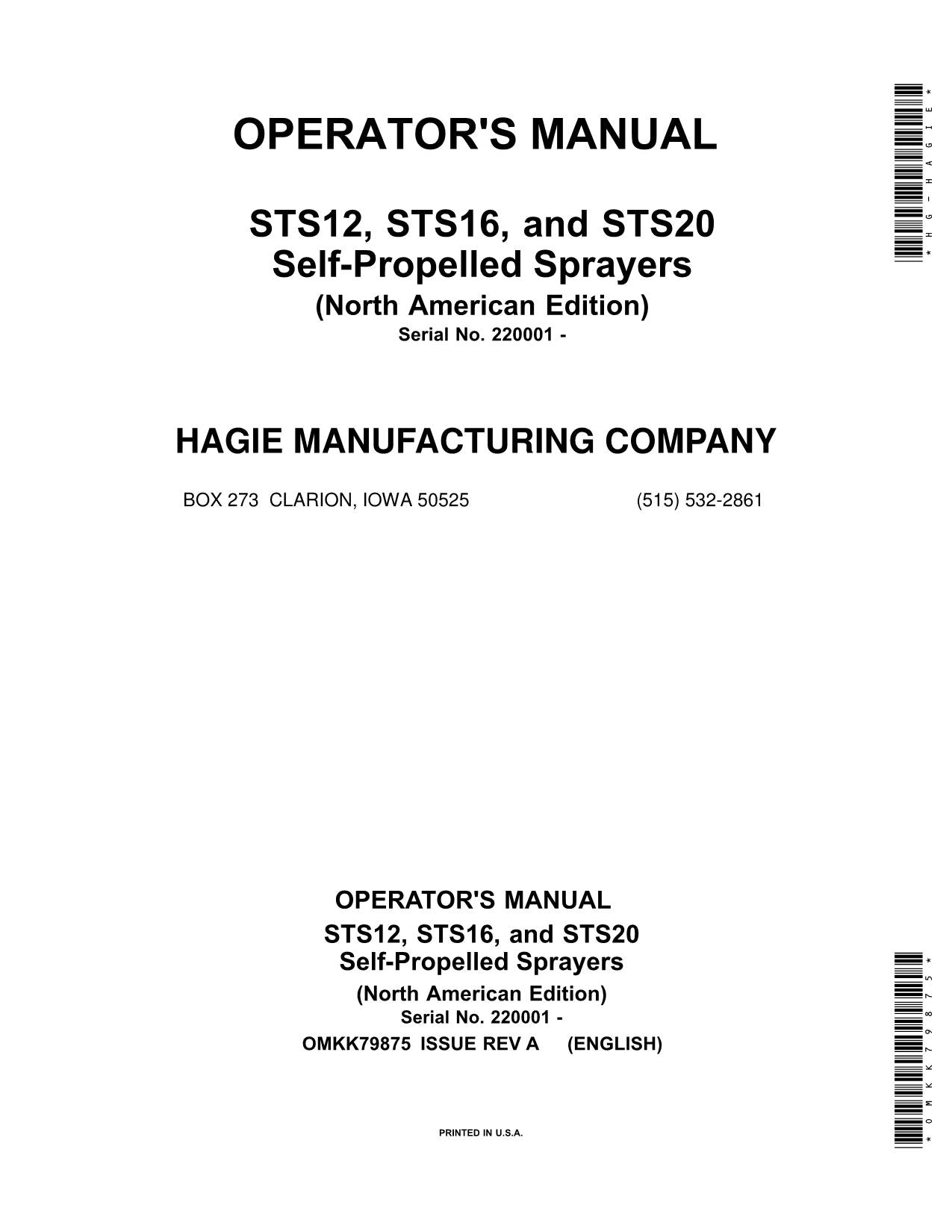 MANUEL D'UTILISATION DU PULVÉRISATEUR JOHN DEERE STS12 STS16 STS20 #1