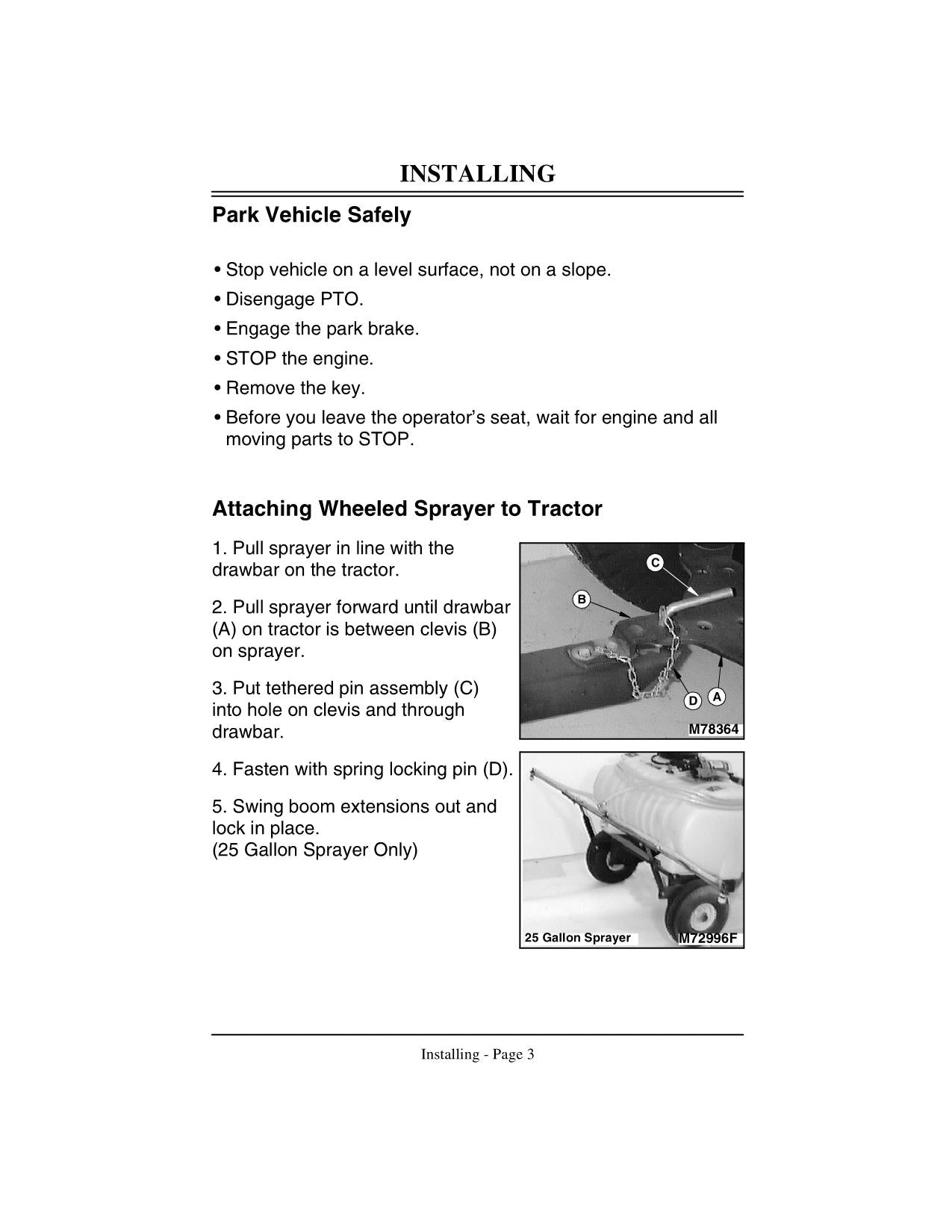 JOHN DEERE 25 15 GALLON SPRAYER OPERATORS MANUAL #1