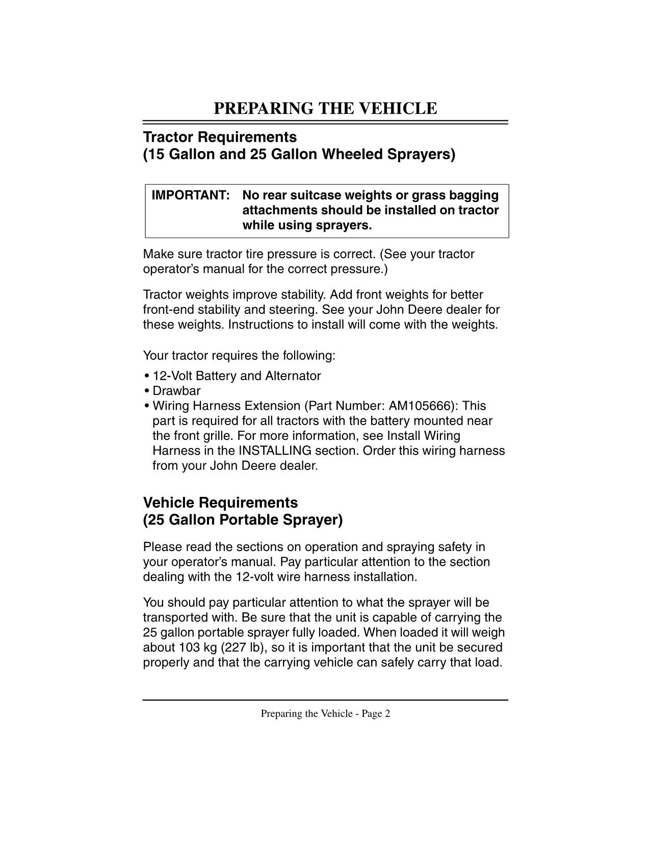 JOHN DEERE 15 25 GALLON SPRAYER OPERATORS MANUAL