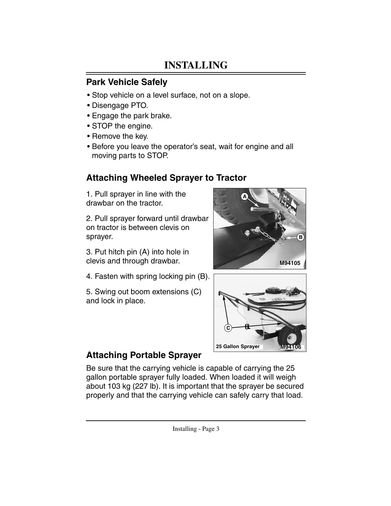 JOHN DEERE 15 25 GALLON SPRAYER OPERATORS MANUAL