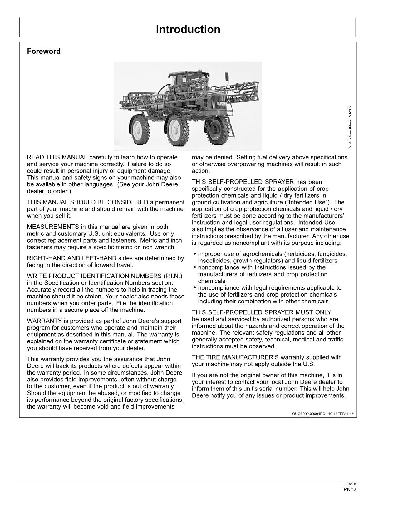 JOHN DEERE 4630 SPRAYER OPERATORS MANUAL #8