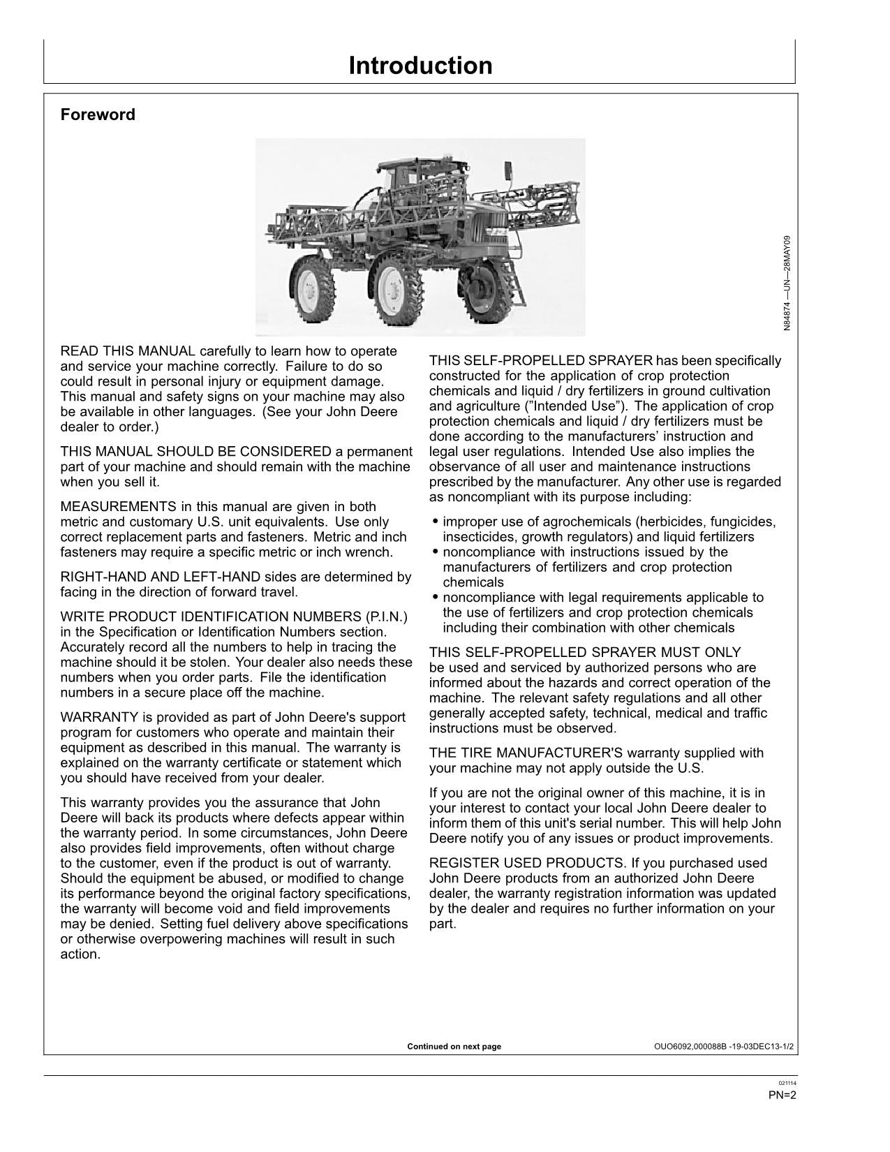 MANUEL D'UTILISATION DU PULVÉRISATEUR JOHN DEERE 4630 WP-2271 #2