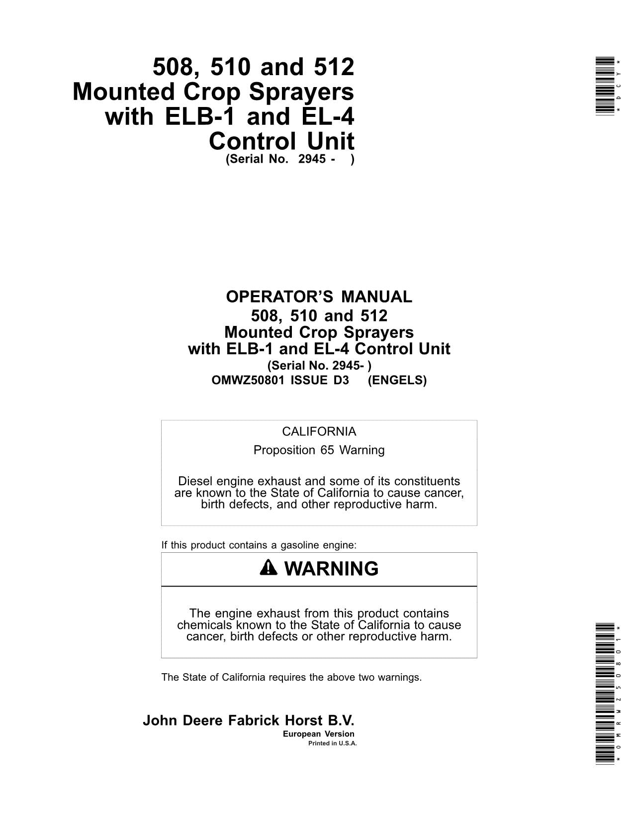 JOHN DEERE 508 510  512 SPRAYER OPERATORS MANUAL #1