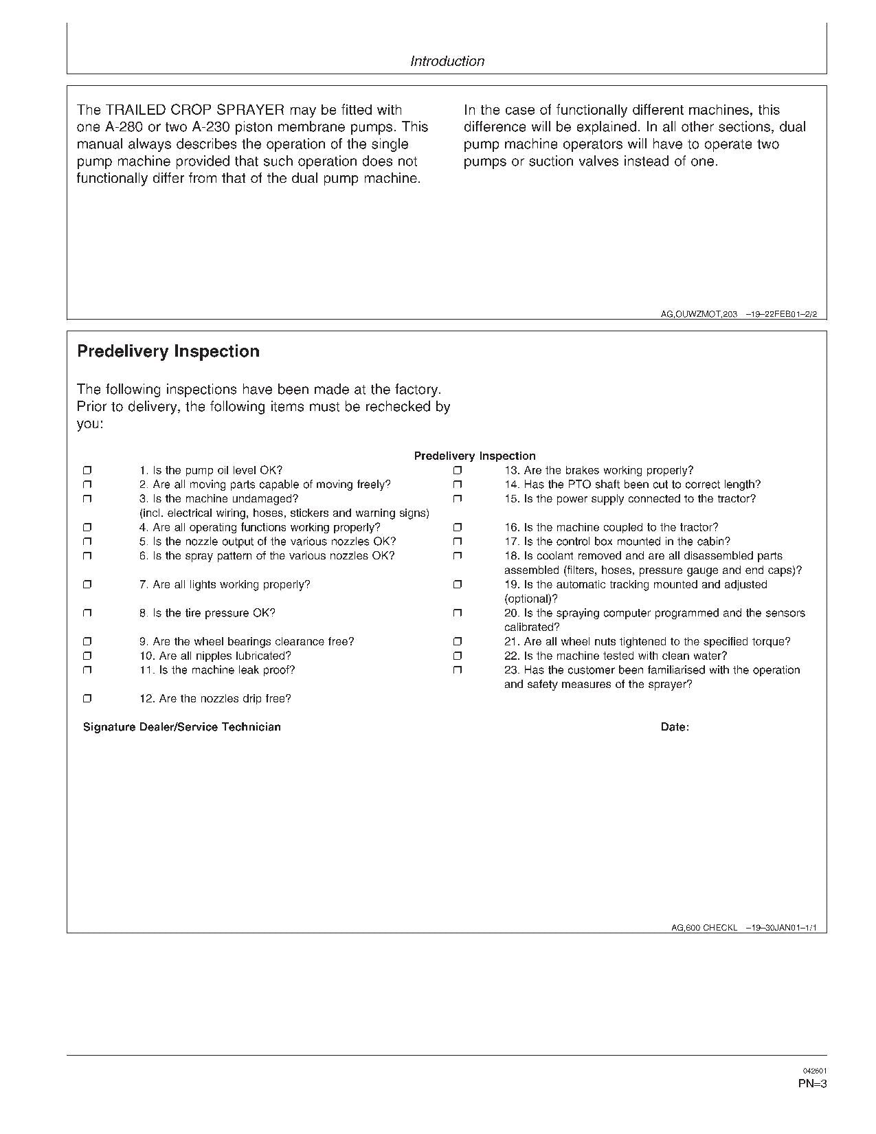 JOHN DEERE 632  638 SPRAYER OPERATORS MANUAL