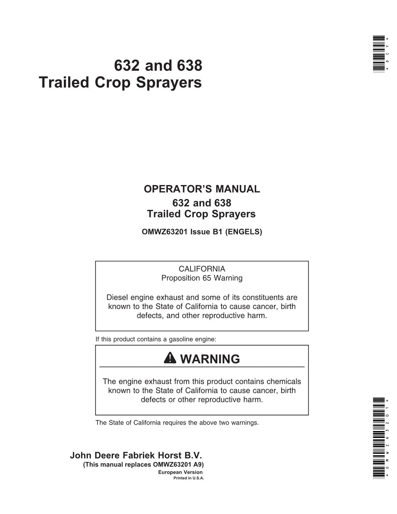 MANUEL D'UTILISATION DU PULVÉRISATEUR JOHN DEERE 632 638