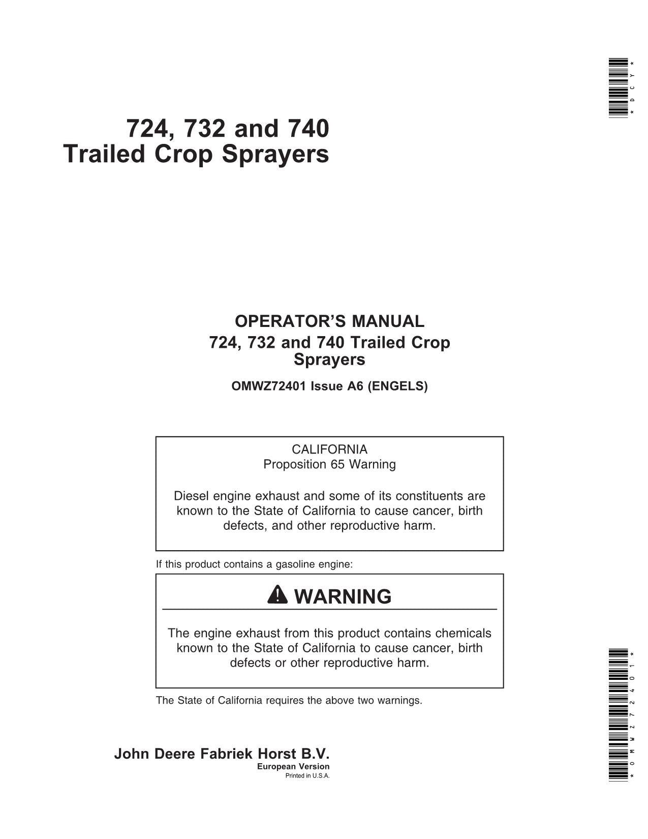 JOHN DEERE 724  732  740 SPRAYER OPERATORS MANUAL