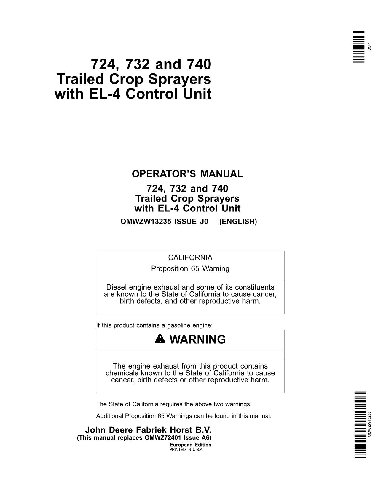 JOHN DEERE C140  C160  C180 SPRAYER OPERATORS MANUAL #2