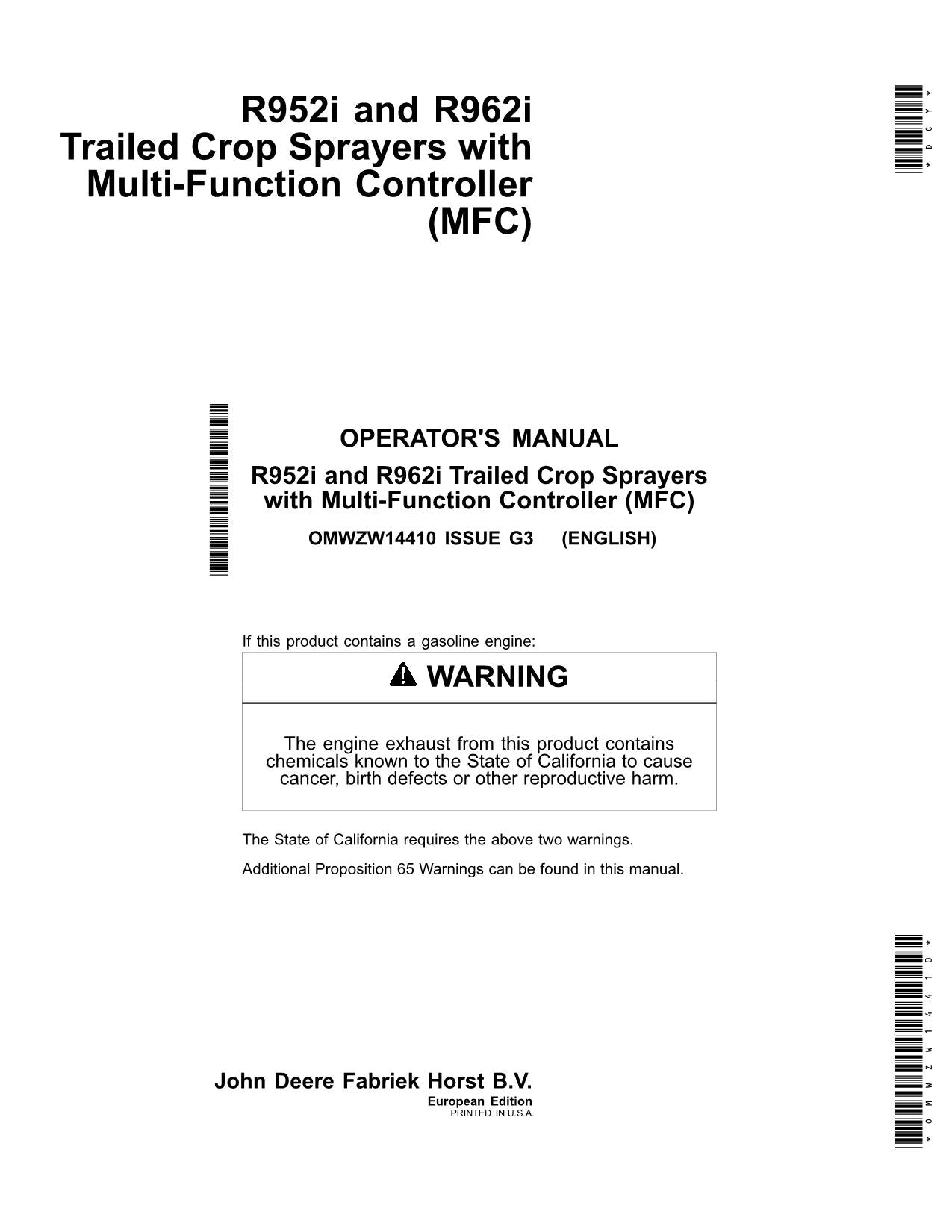 JOHN DEERE R952i  R62i SPRAYER OPERATORS MANUAL