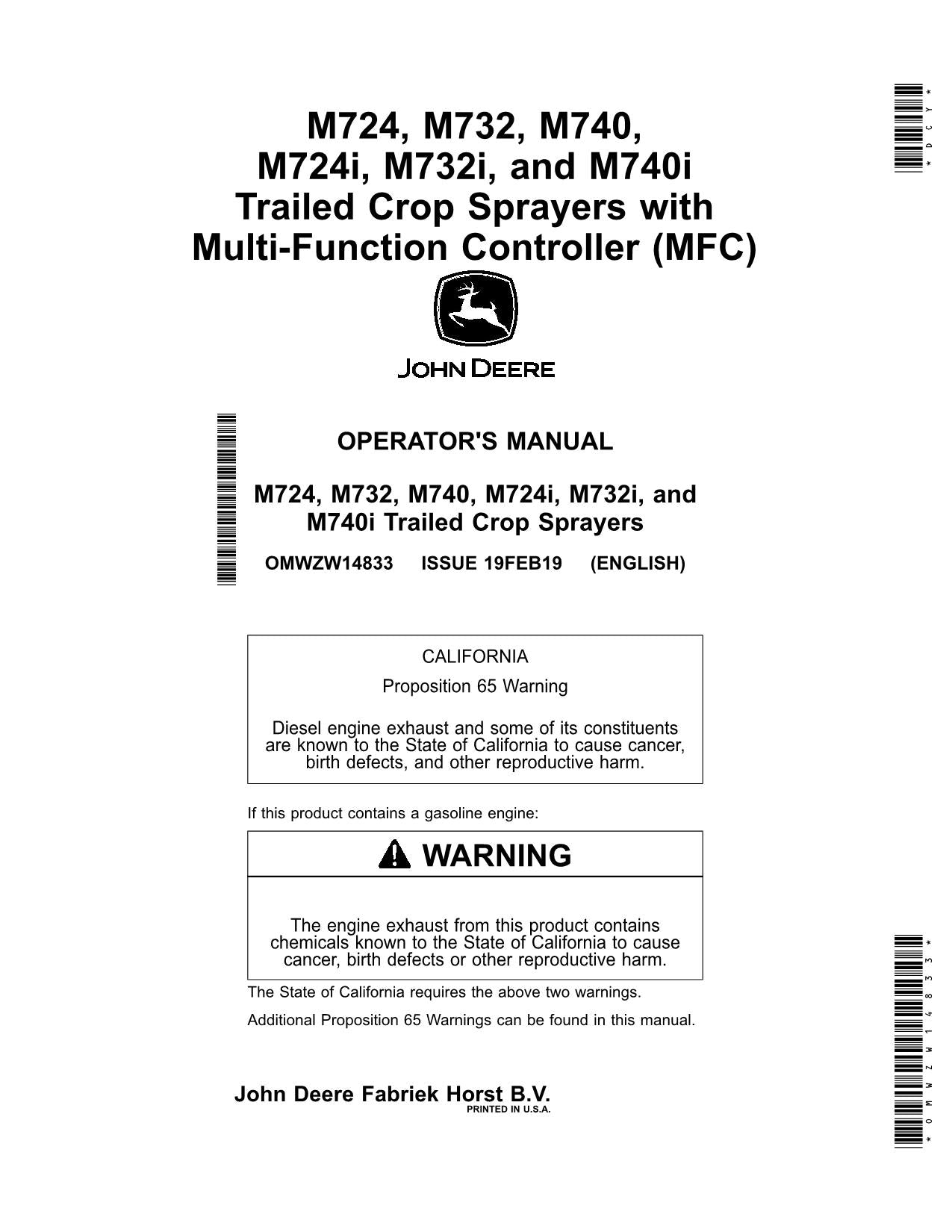 JOHN DEERE M724 M732 M740 M724i M732i M740i SPRÜHGERÄT BEDIENUNGSANLEITUNG