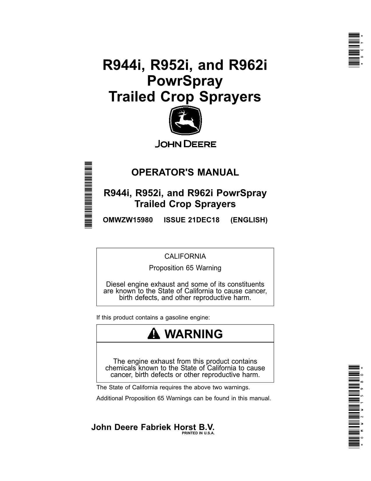 JOHN DEERE R962i  R952i  R944i SPRAYER OPERATORS MANUAL