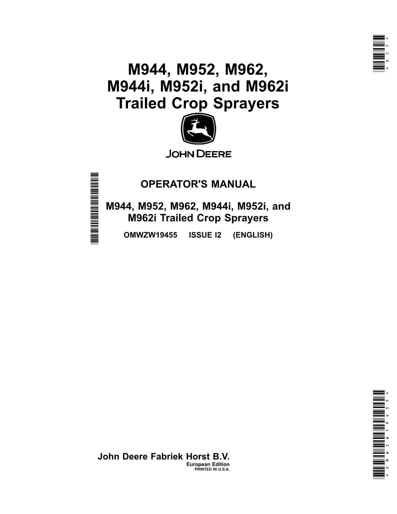 JOHN DEERE M962i M952i M944i M952 M962 M944 SPRÜHGERÄT BEDIENUNGSANLEITUNG