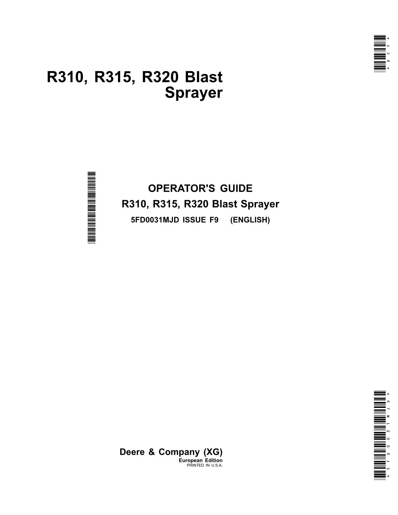 MANUEL D'UTILISATION DU PULVÉRISATEUR JOHN DEERE R310 R315 R320